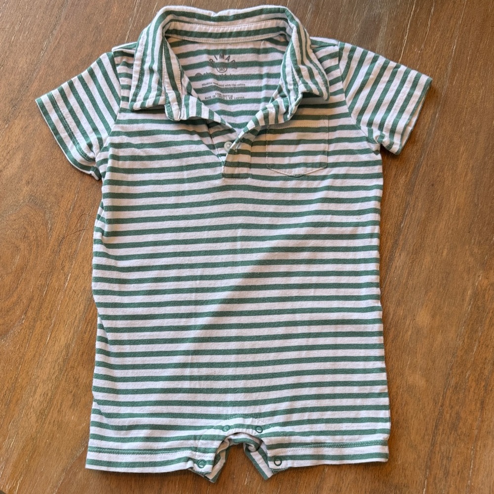 Primary Green and White Striped Kids One Piece